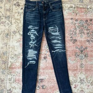 American Eagle Outfitters Dark Blue Ripped Skinny Jeans
